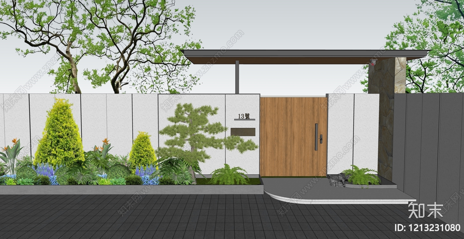 新中式入口大门SU模型下载【ID:1213231080】