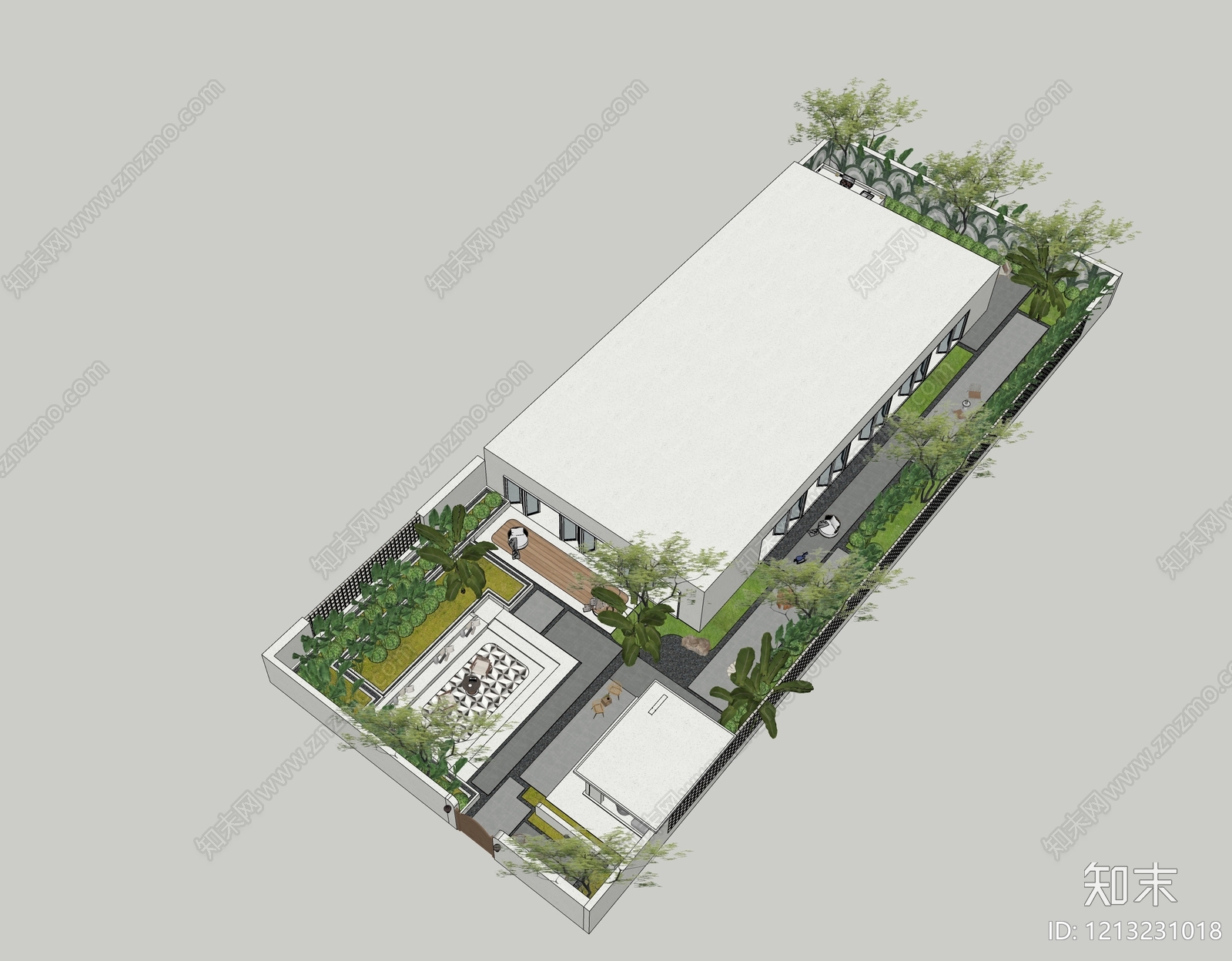现代简约别墅庭院SU模型下载【ID:1213231018】