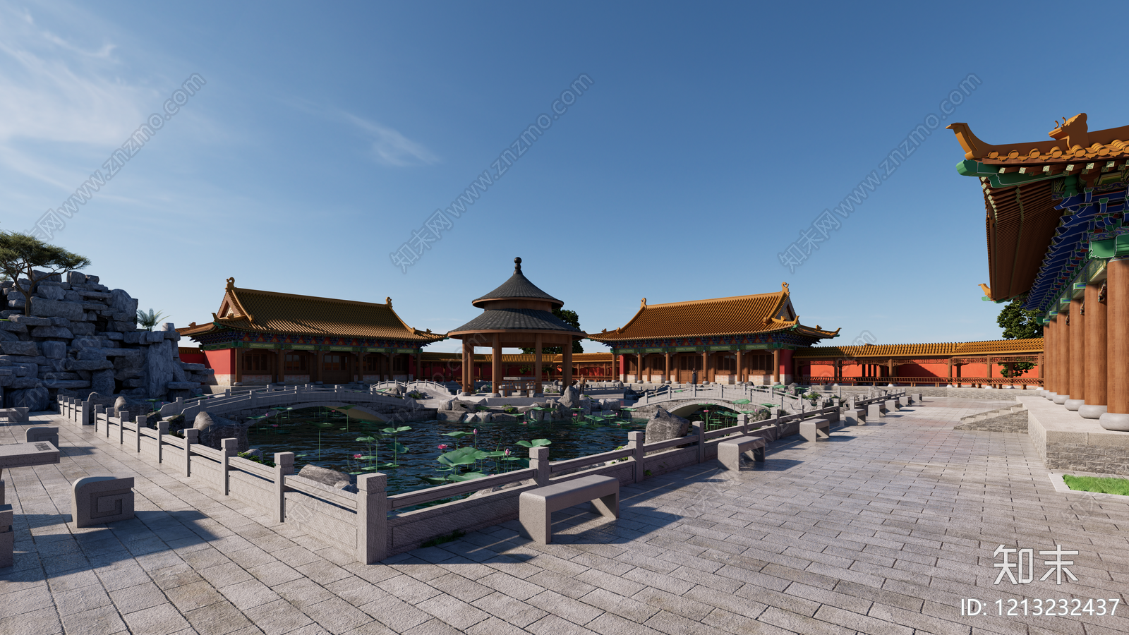 新中式古建筑SU模型下载【ID:1213232437】