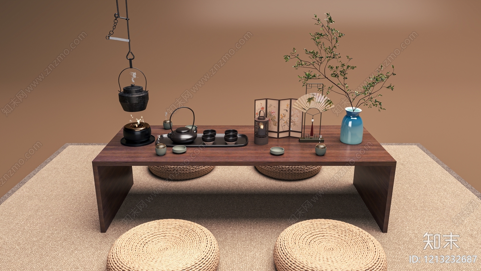 新中式茶桌椅SU模型下载【ID:1213232687】