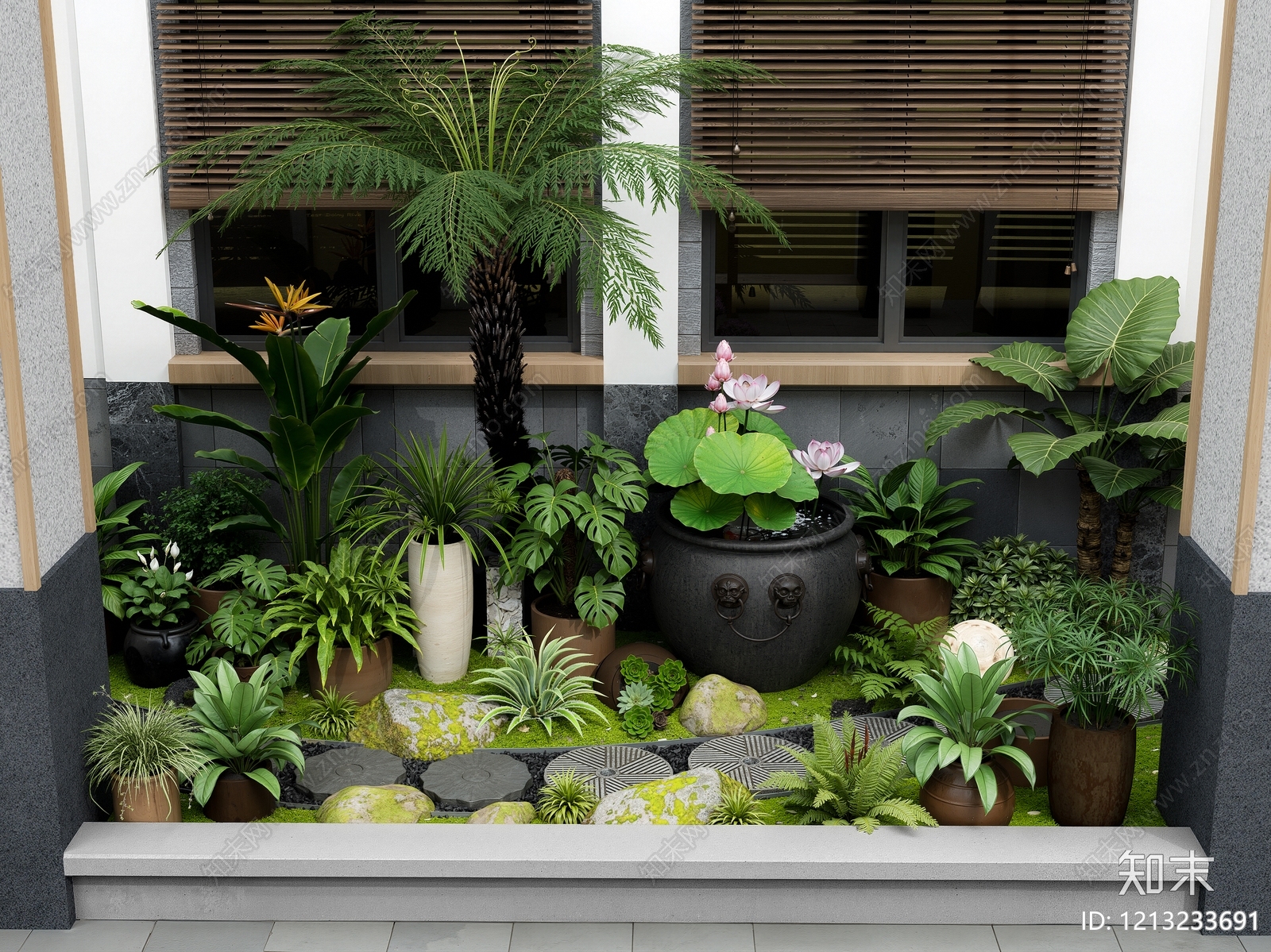 新中式景观花钵花器SU模型下载【ID:1213233691】