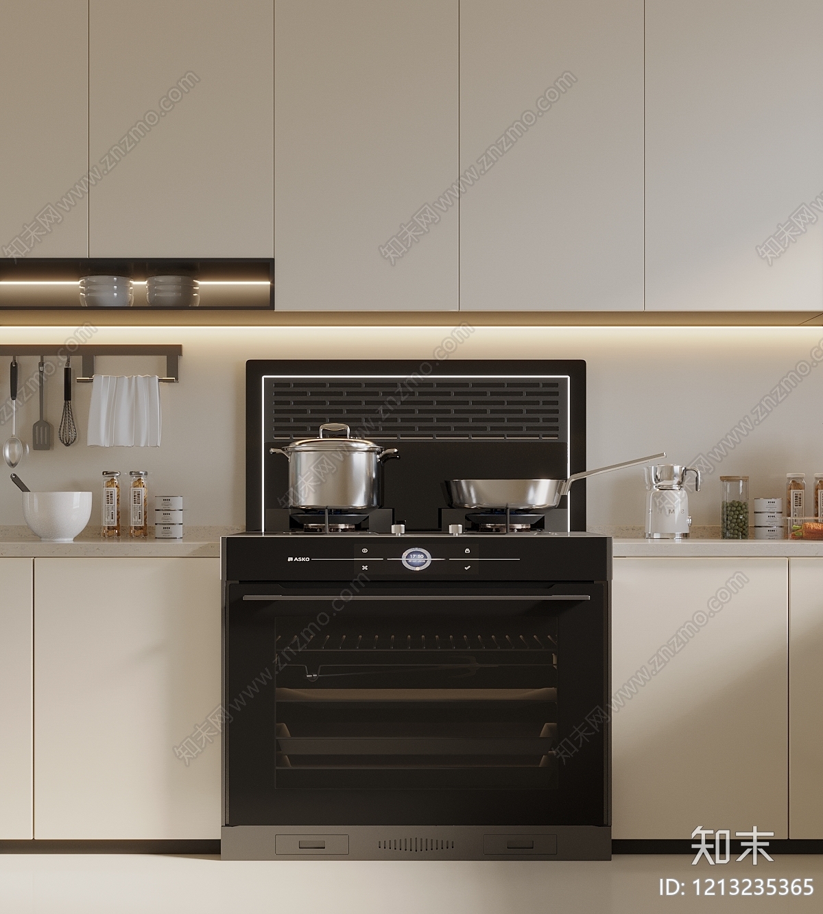 现代简约封闭式厨房3D模型下载【ID:1213235365】