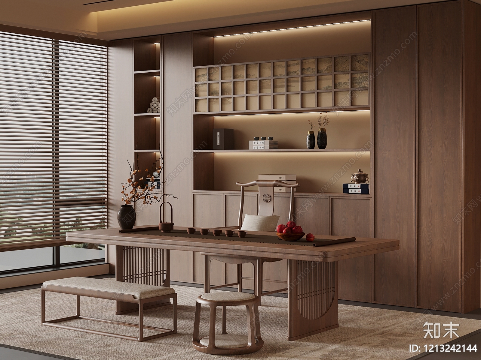 新中式茶室3D模型下载【ID:1213242144】