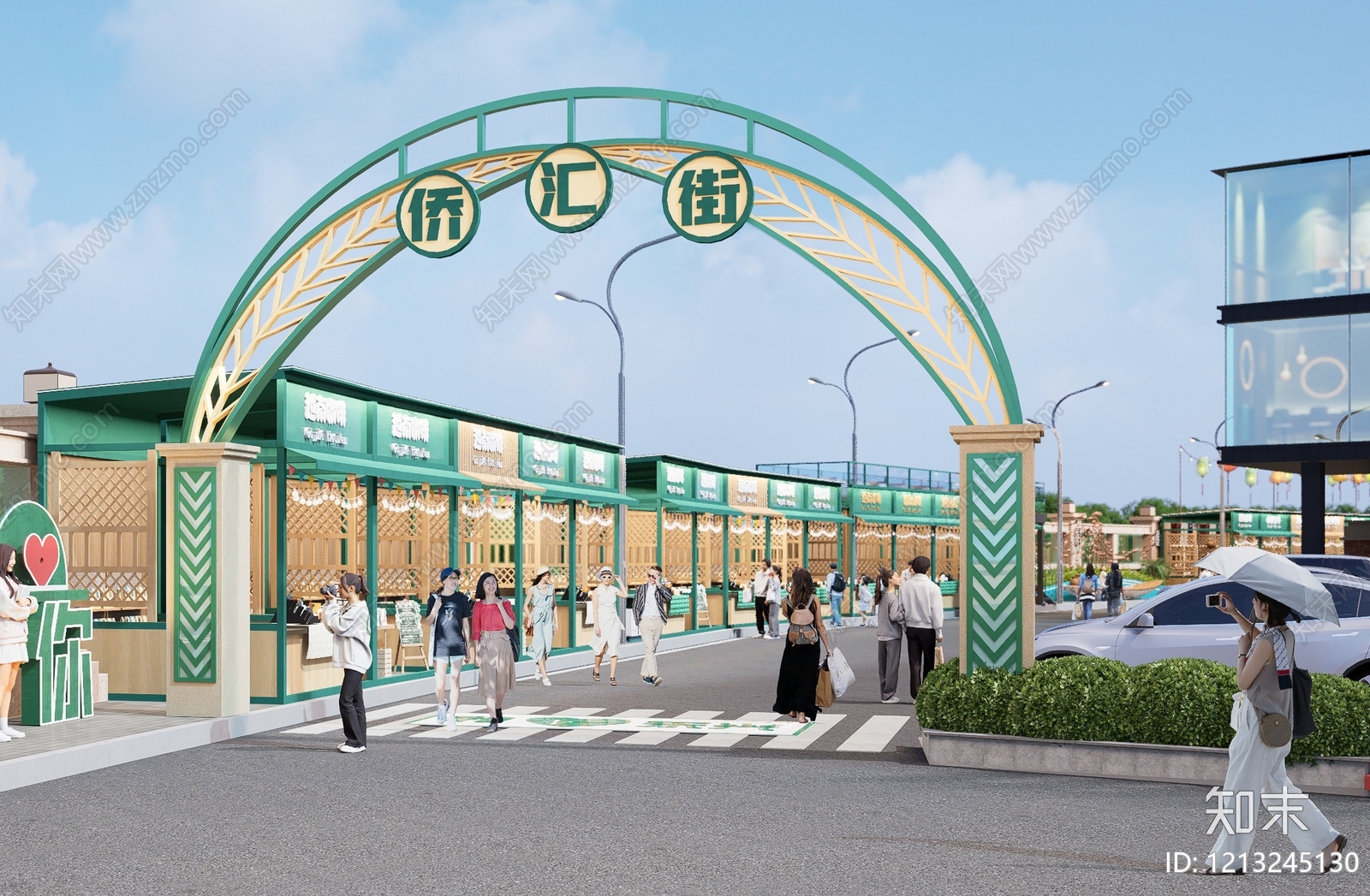 现代商业街区风格入口大门SU模型下载【ID:1213245130】