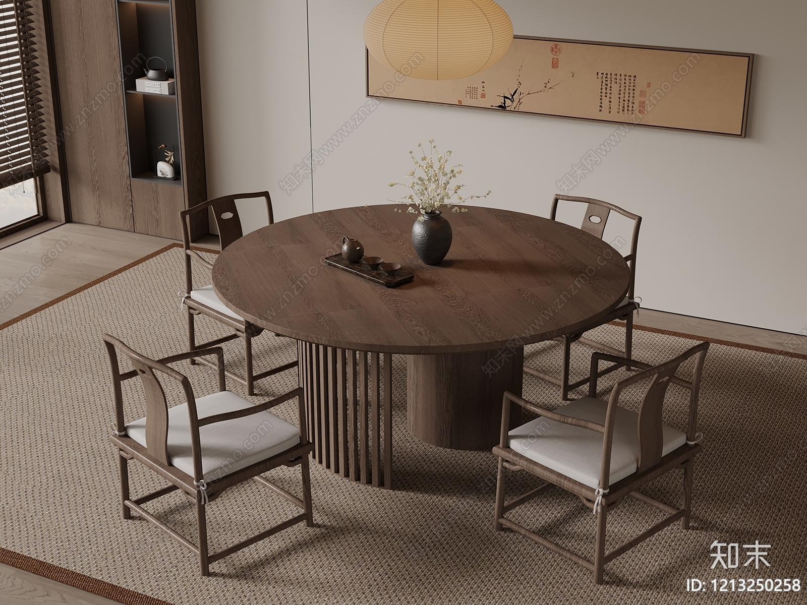 新中式餐桌椅SU模型下载【ID:1213250258】