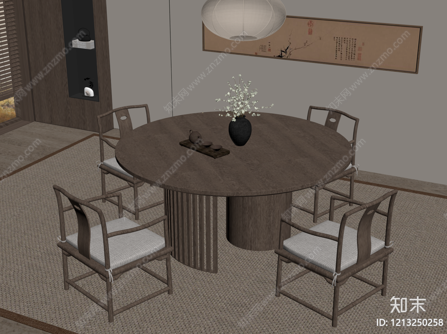 新中式餐桌椅SU模型下载【ID:1213250258】