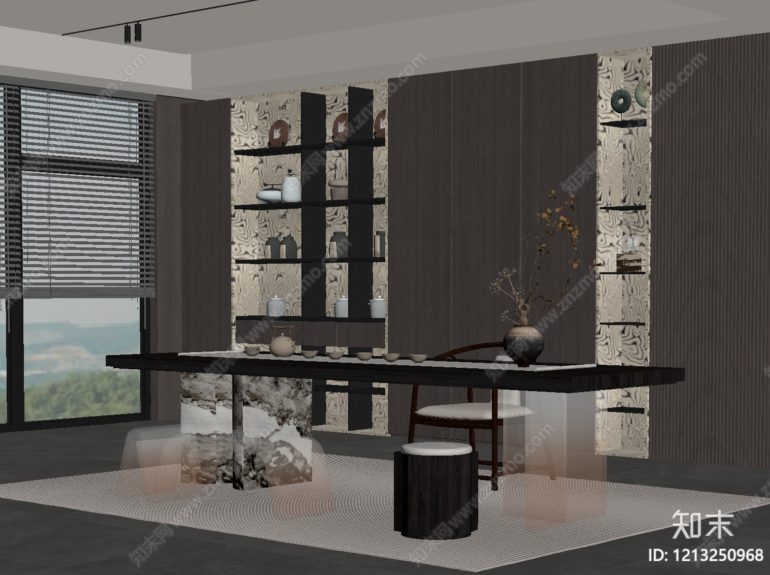 新中式茶室SU模型下载【ID:1213250968】