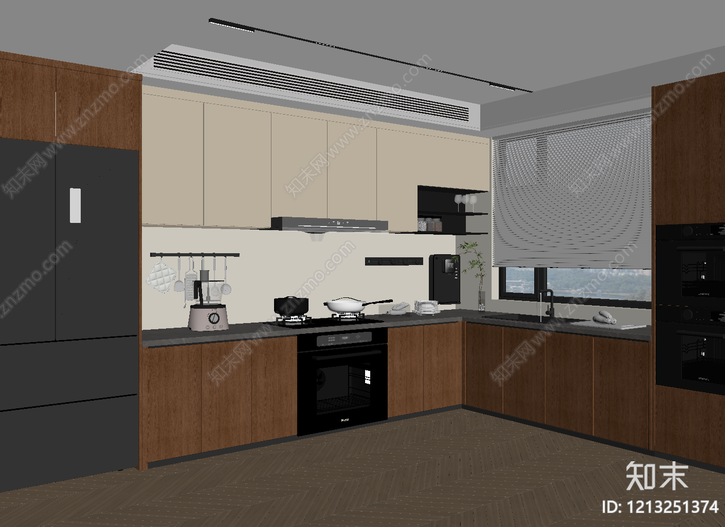 现代简约封闭式厨房SU模型下载【ID:1213251374】