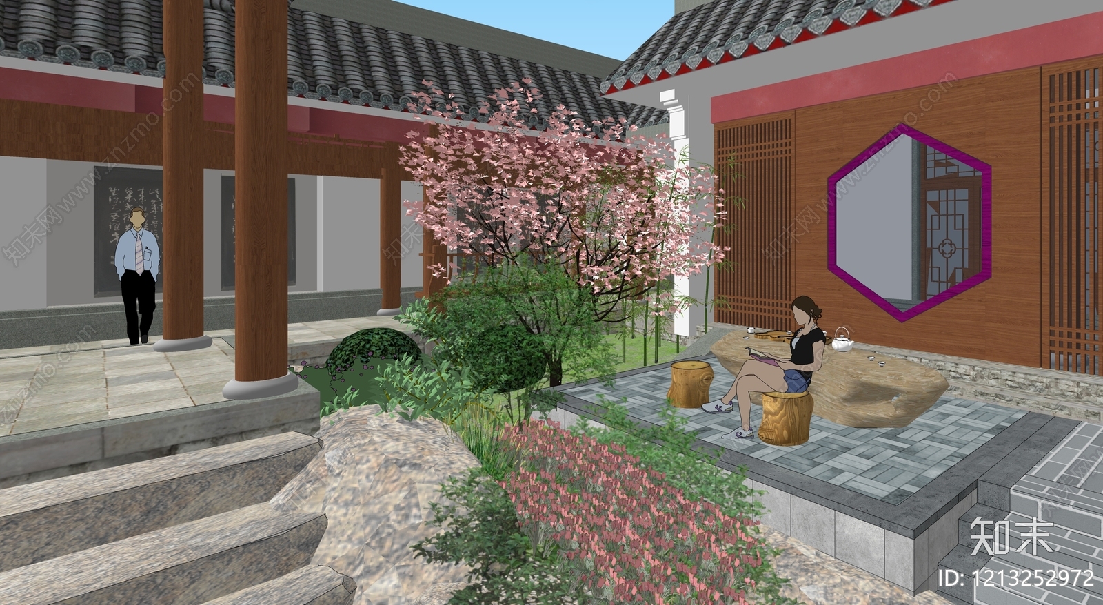 新中式景观乡村民房SU模型下载【ID:1213252972】