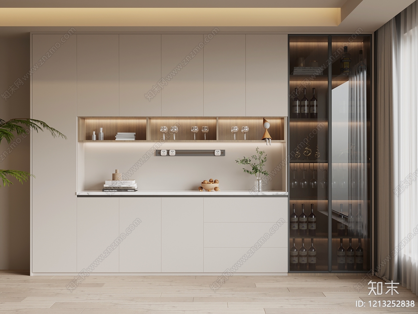 奶油风酒柜3D模型下载【ID:1213252838】