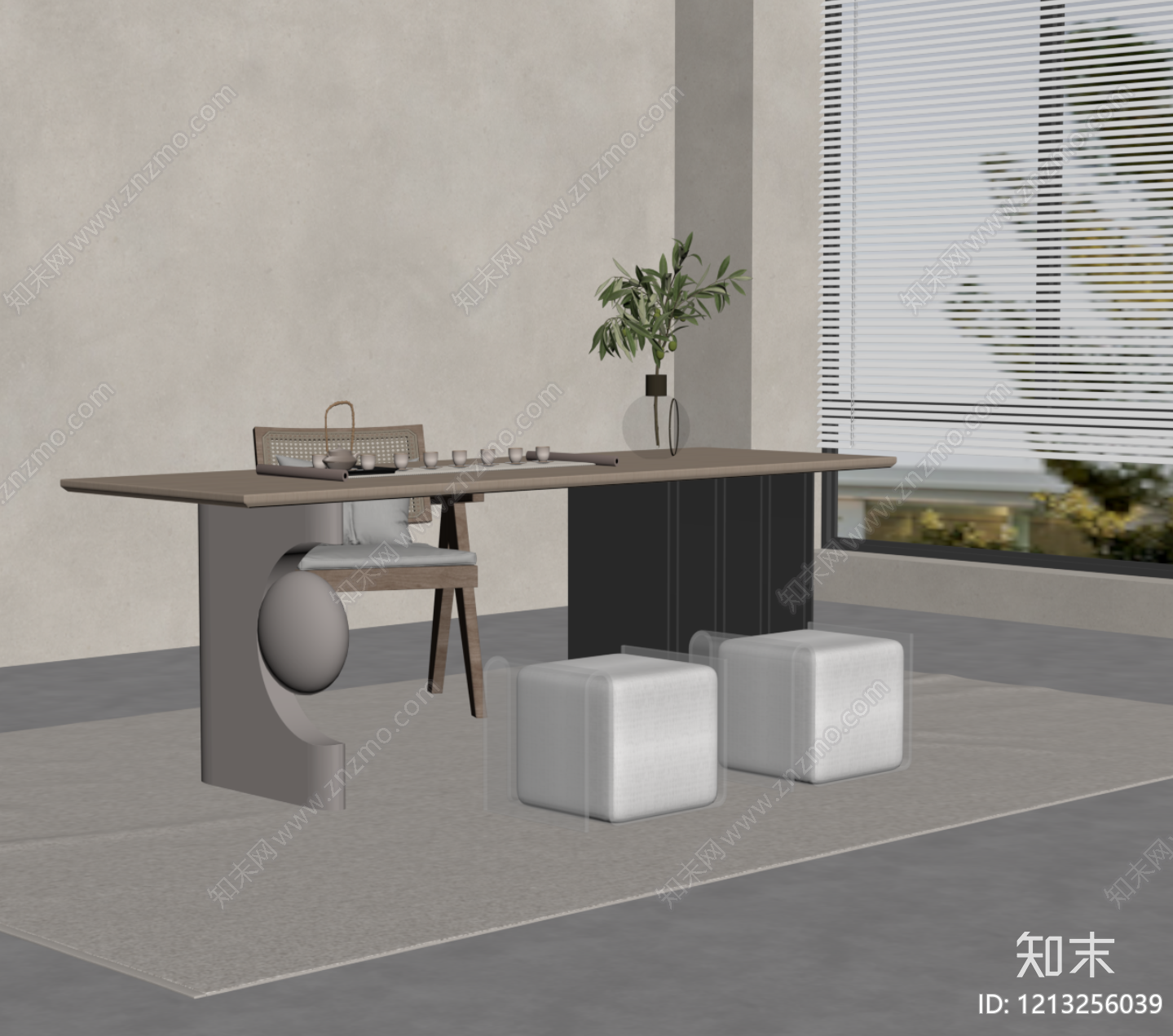 新中式茶桌椅SU模型下载【ID:1213256039】