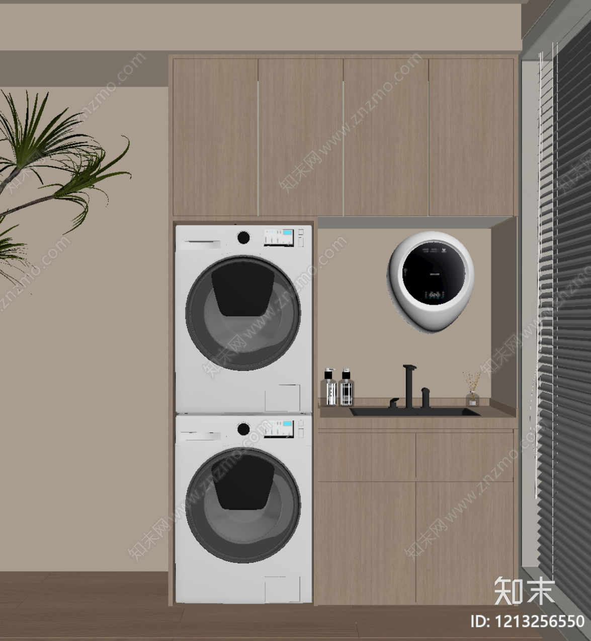 原木风洗衣机柜SU模型下载【ID:1213256550】