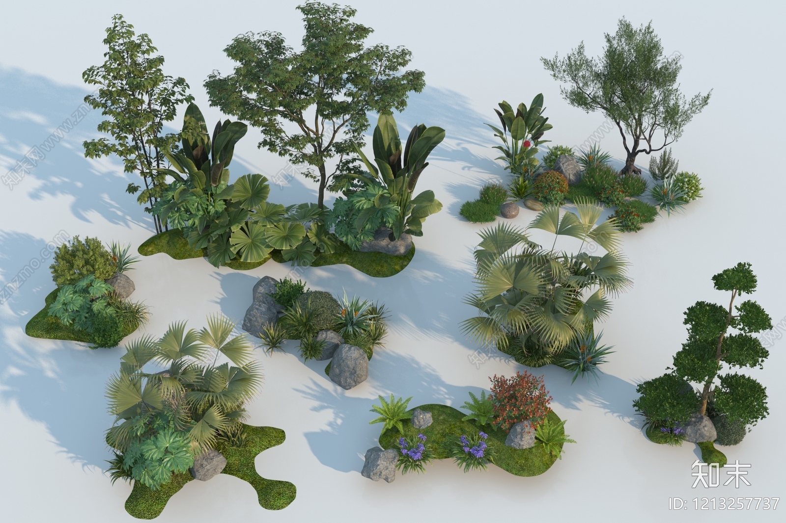 新中式景观植物堆3D模型下载【ID:1213257737】