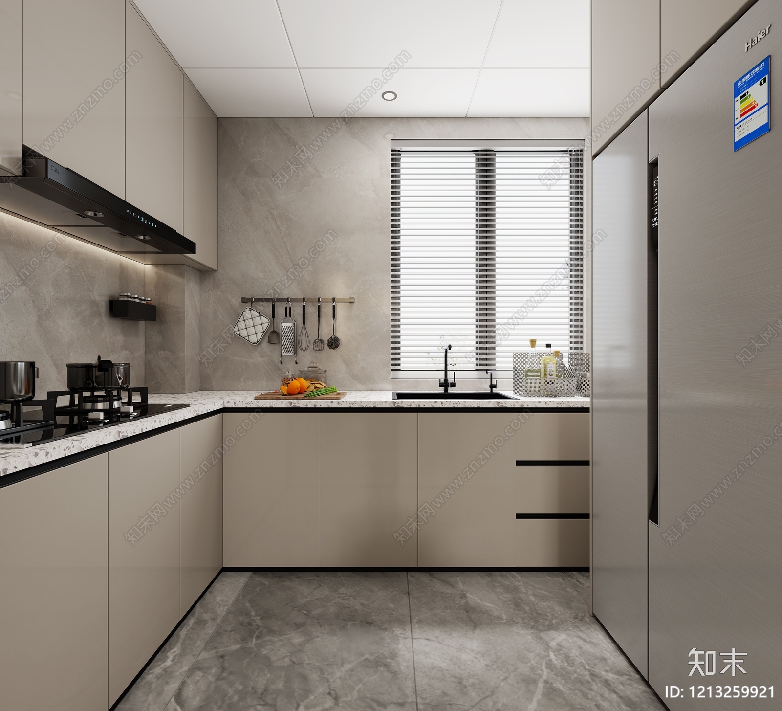 现代简约封闭式厨房3D模型下载【ID:1213259921】