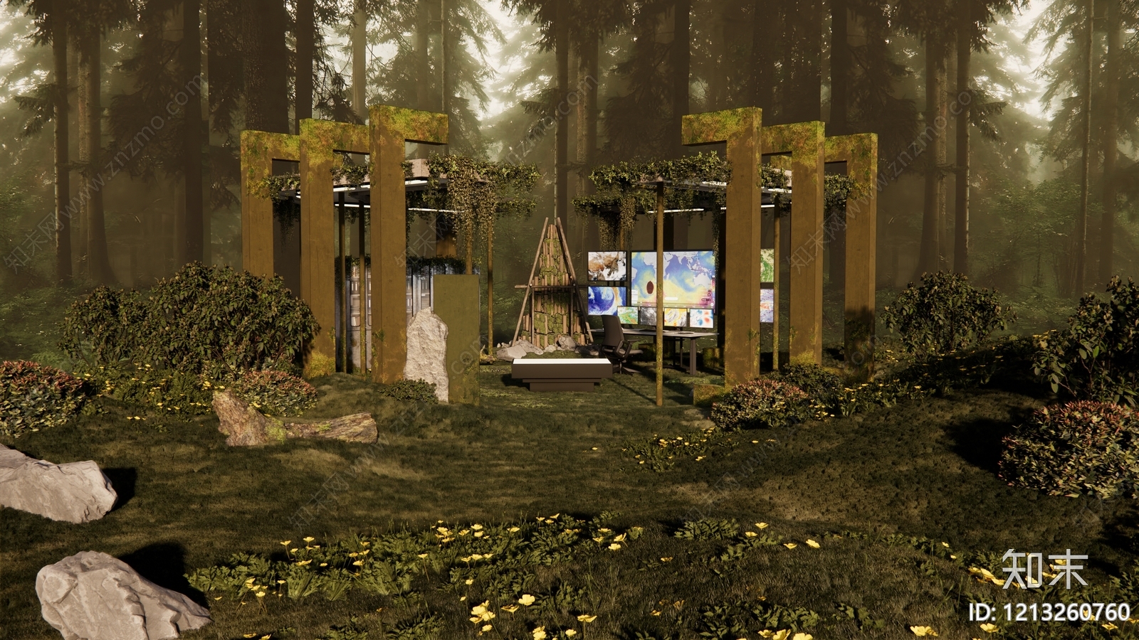 生态办公风其他景观小建筑SU模型下载【ID:1213260760】