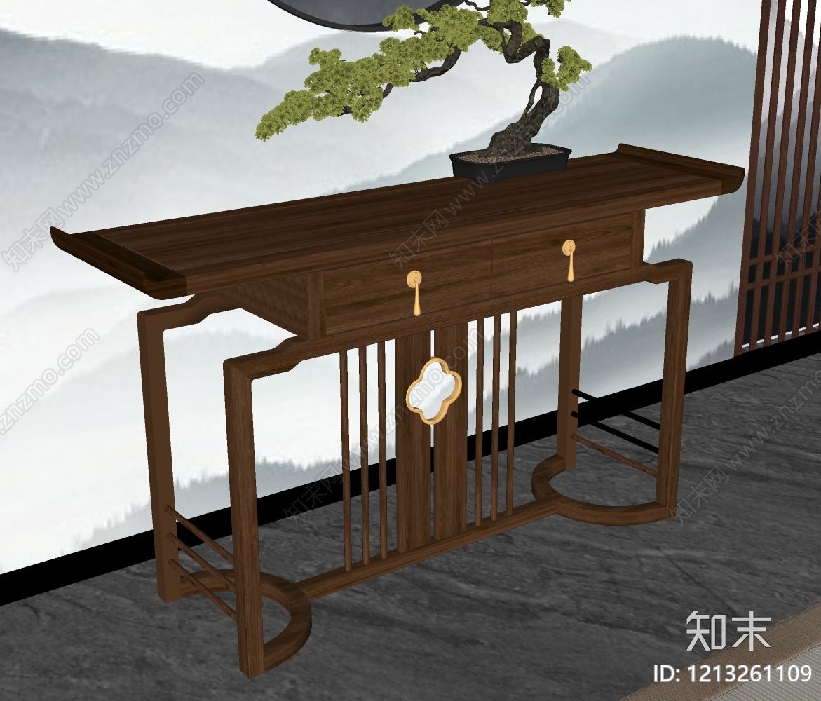 新中式条案SU模型下载【ID:1213261109】