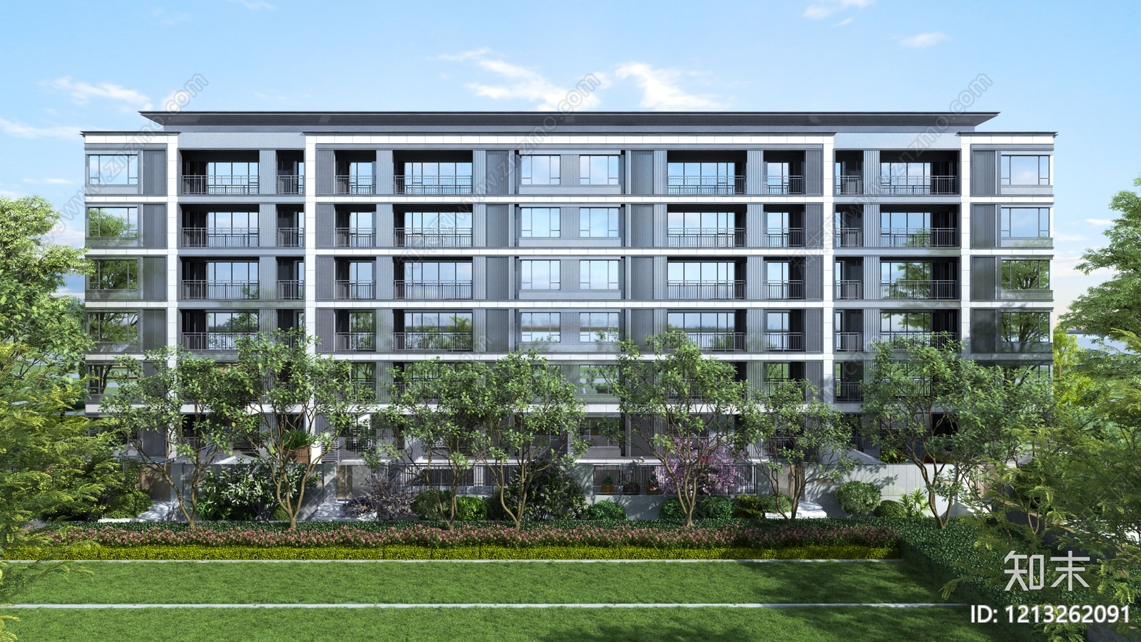 现代简约多层住宅楼3D模型下载【ID:1213262091】