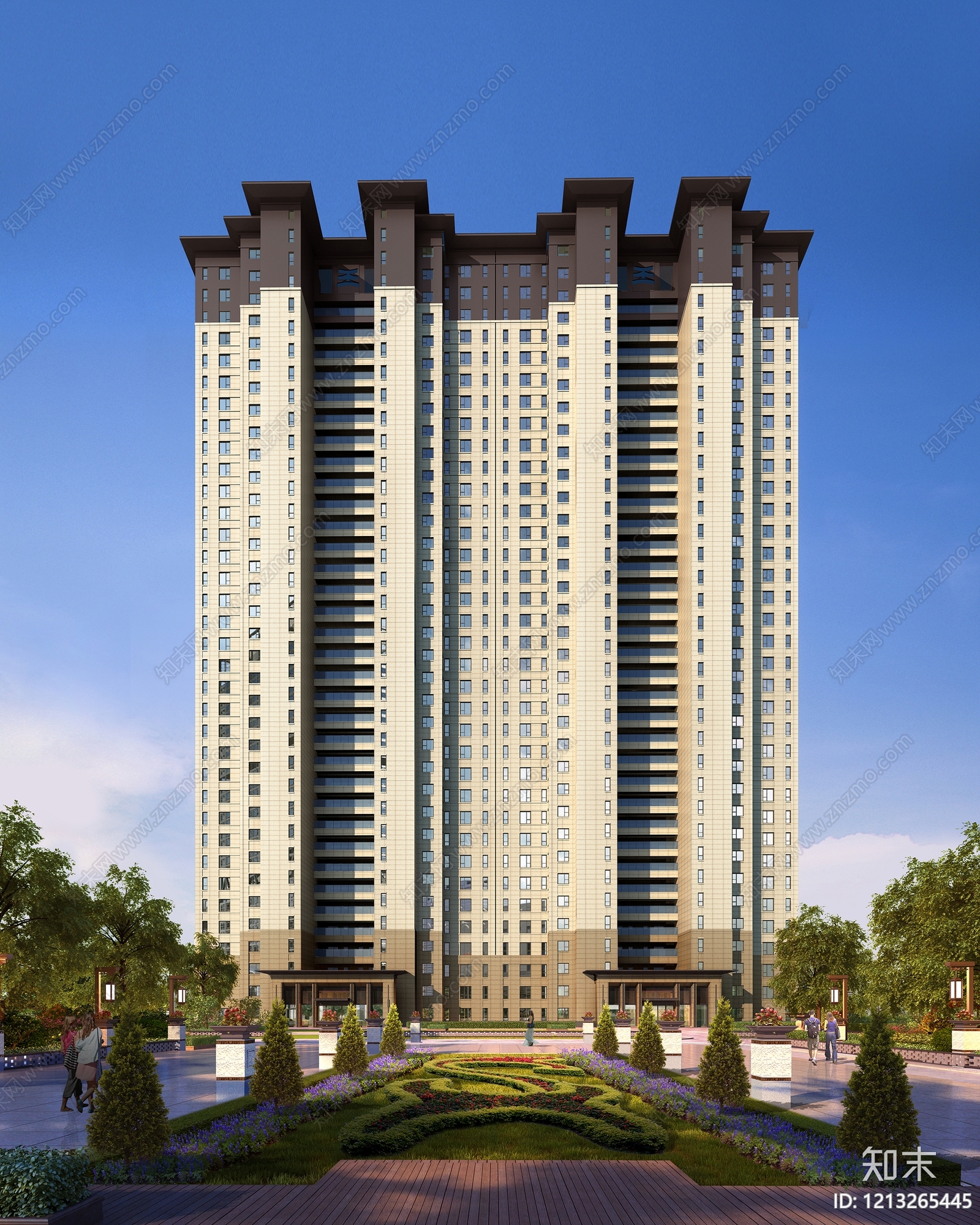 新中式小高层住宅楼3D模型下载【ID:1213265445】