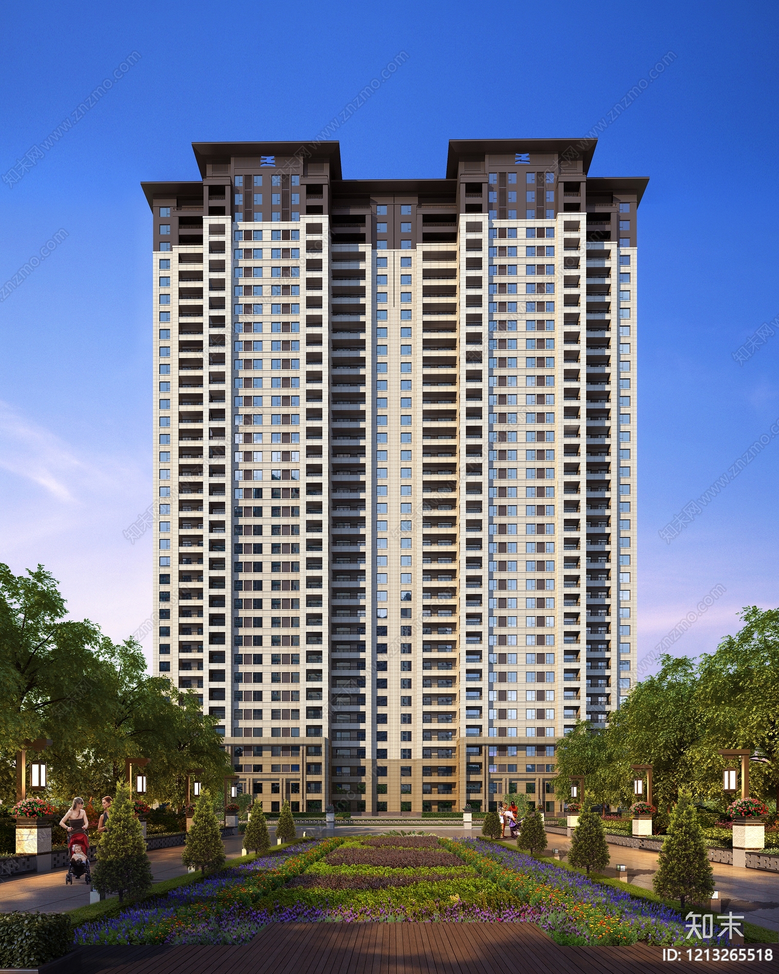 新中式小高层住宅楼3D模型下载【ID:1213265518】