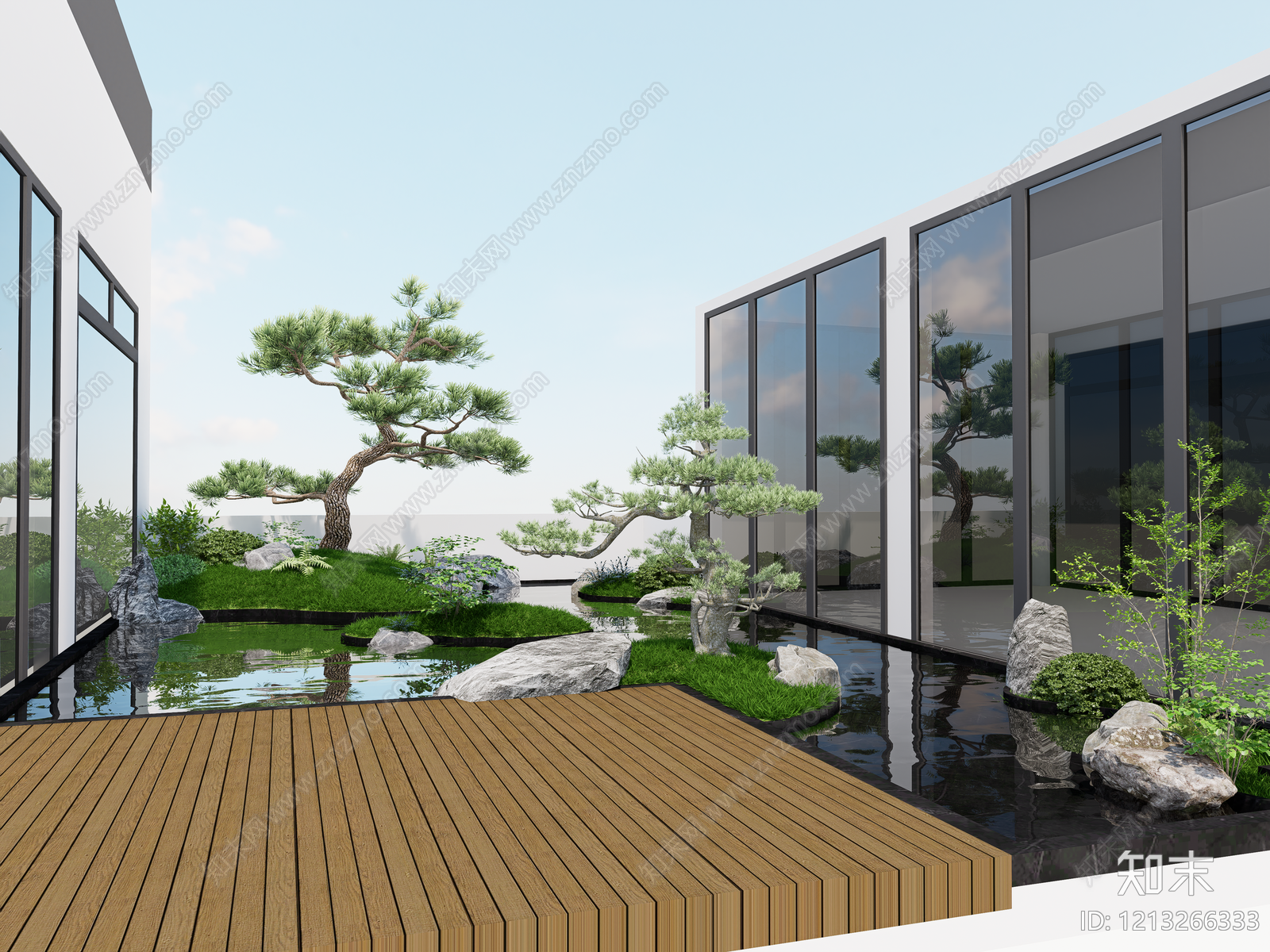 新中式景观屋顶花园SU模型下载【ID:1213266333】