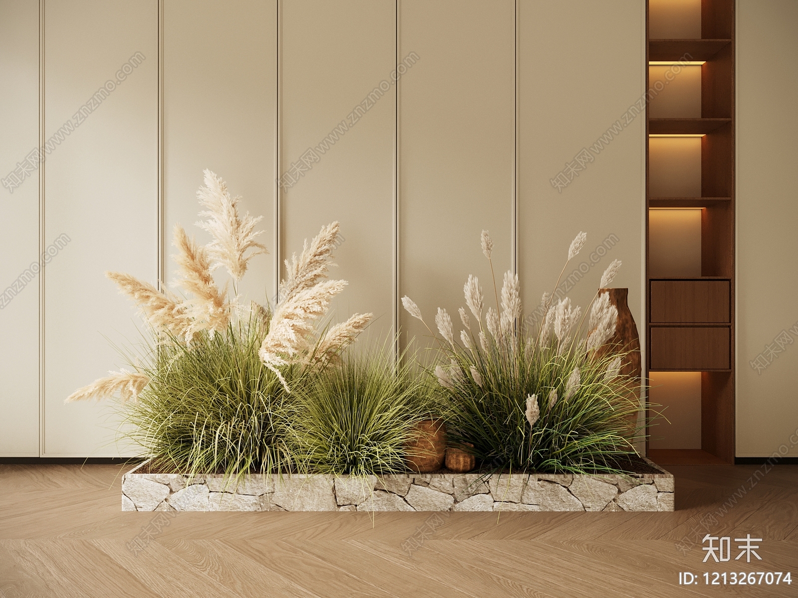 奶油风花草组合3D模型下载【ID:1213267074】