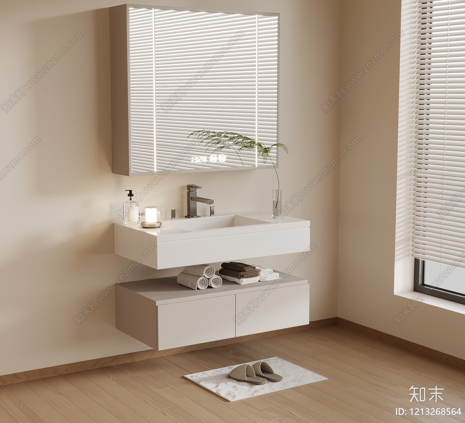 奶油风浴室柜3D模型下载【ID:1213268564】
