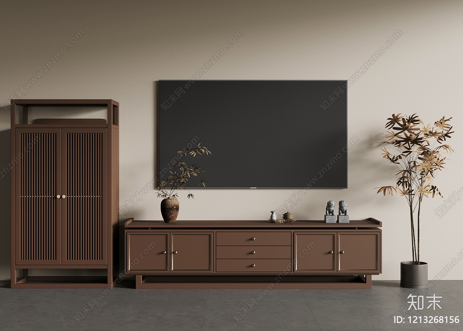 新中式电视柜3D模型下载【ID:1213268156】