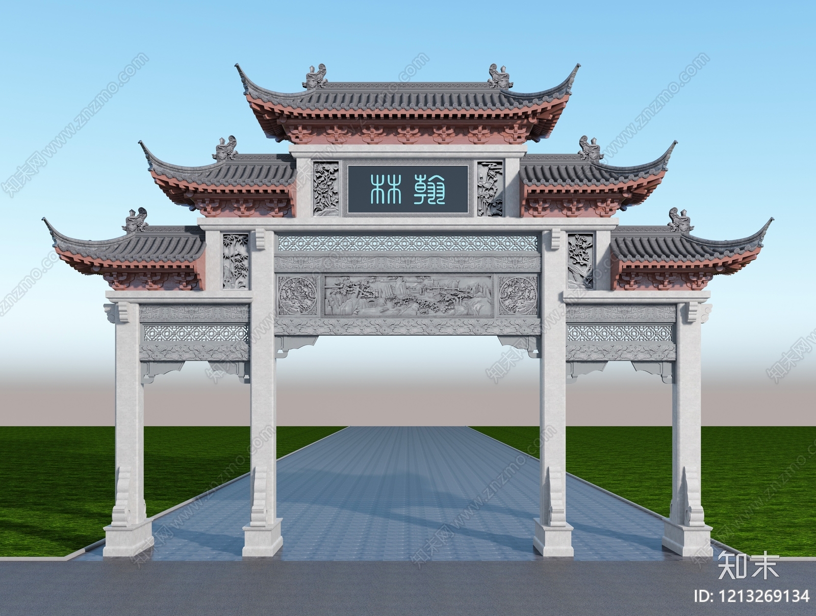 新中式牌楼牌坊3D模型下载【ID:1213269134】