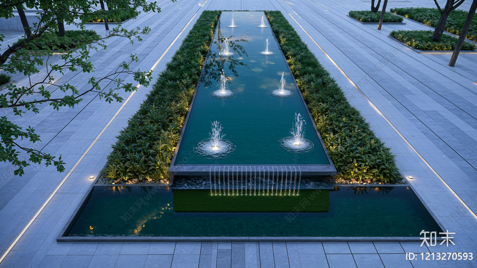 现代极简景观喷泉SU模型下载【ID:1213270593】