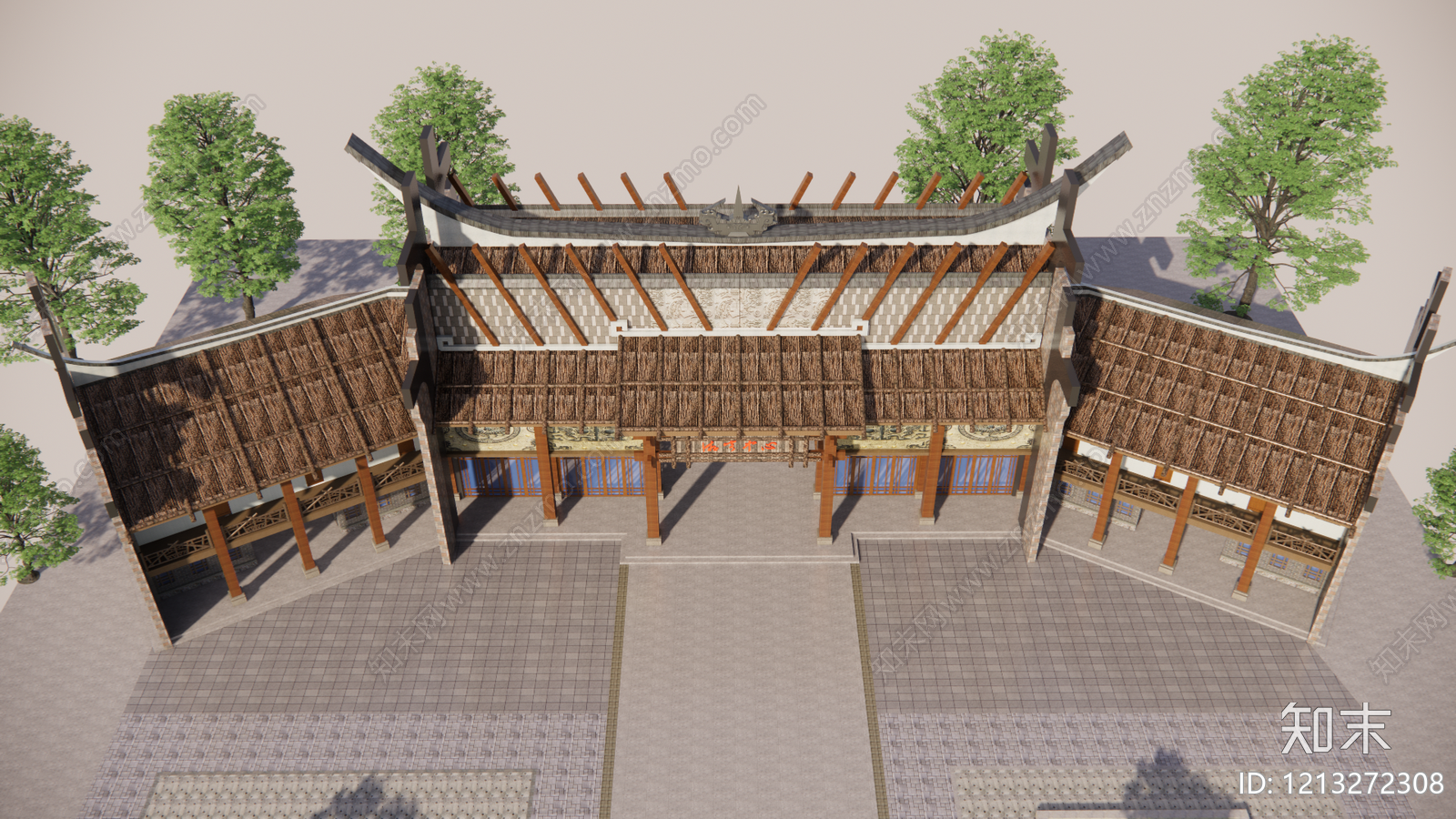 新中式风格建筑SU模型下载【ID:1213272308】