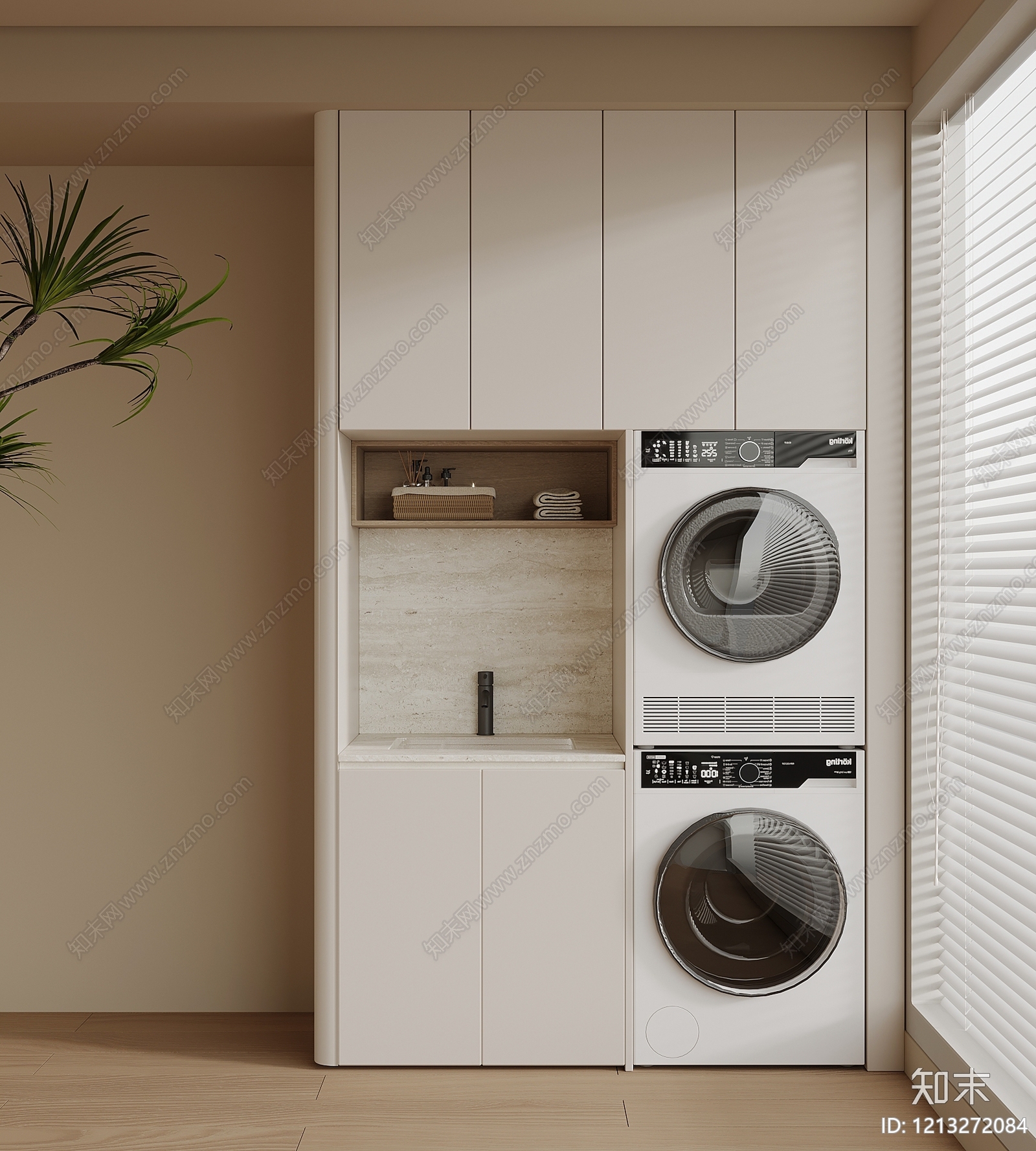 奶油风洗衣机柜3D模型下载【ID:1213272084】