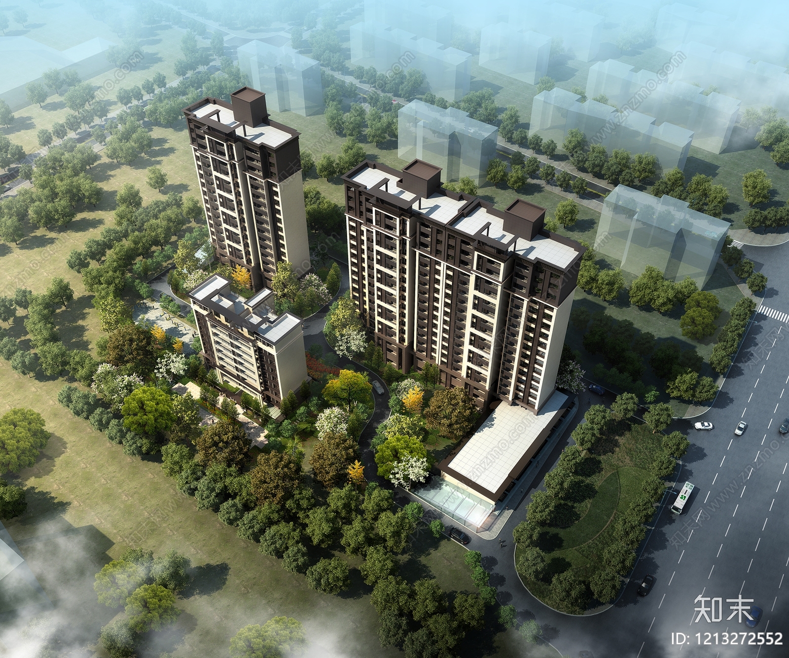 新中式小高层住宅楼3D模型下载【ID:1213272552】