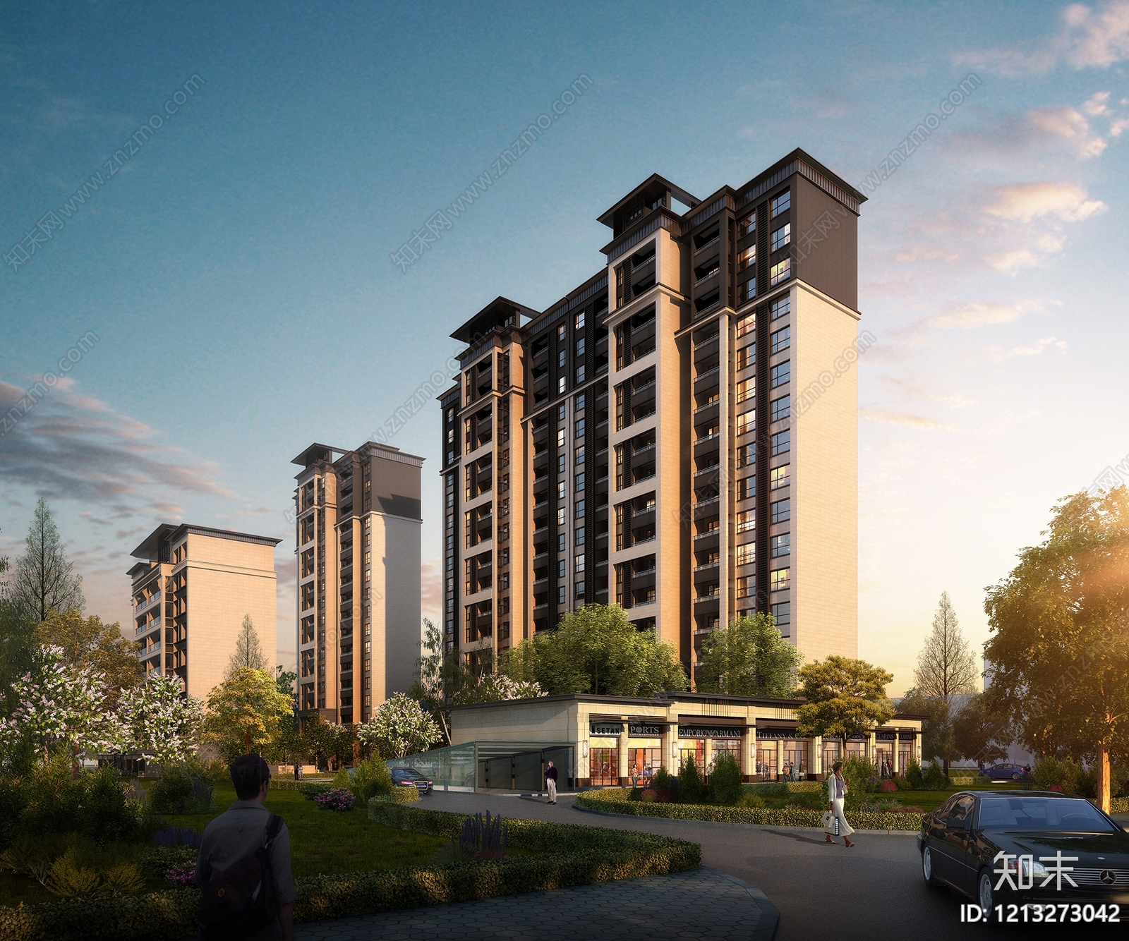 新中式小高层住宅楼3D模型下载【ID:1213273042】