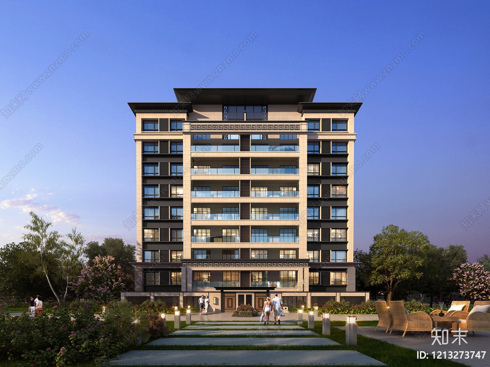 新中式小高层住宅楼3D模型下载【ID:1213273747】