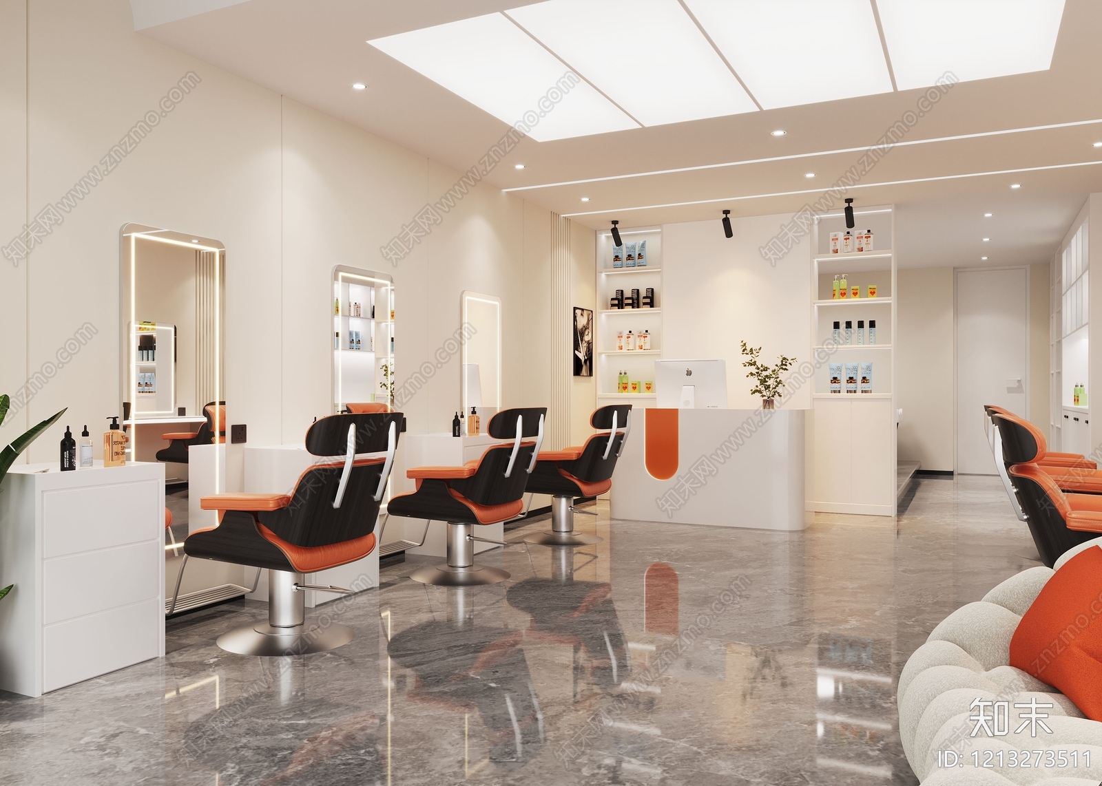 现代简约理发店SU模型下载【ID:1213273511】