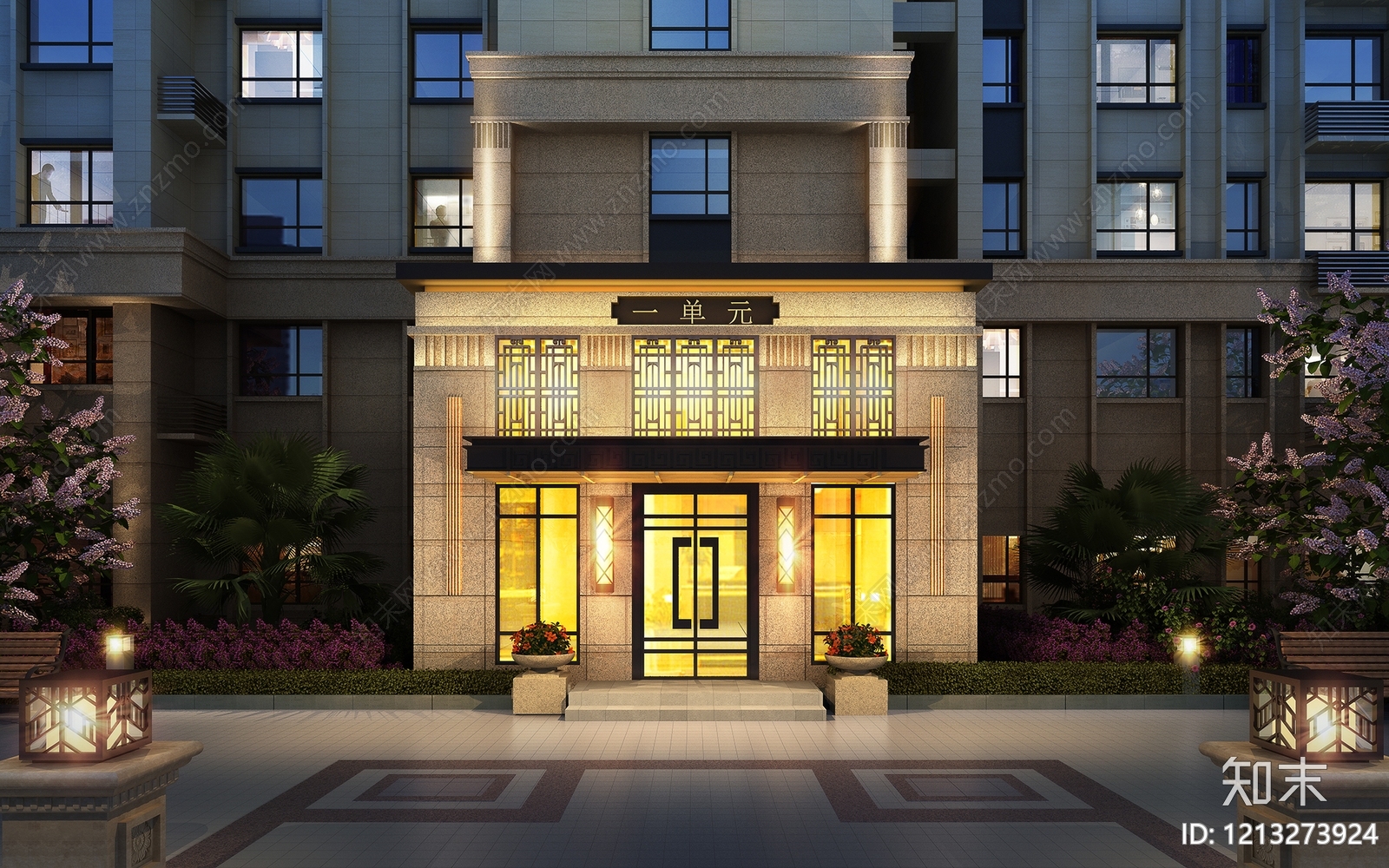 新中式小高层住宅楼3D模型下载【ID:1213273924】