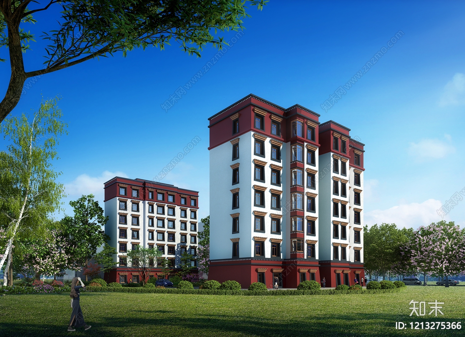 藏式现代风格小高层住宅楼3D模型下载【ID:1213275366】