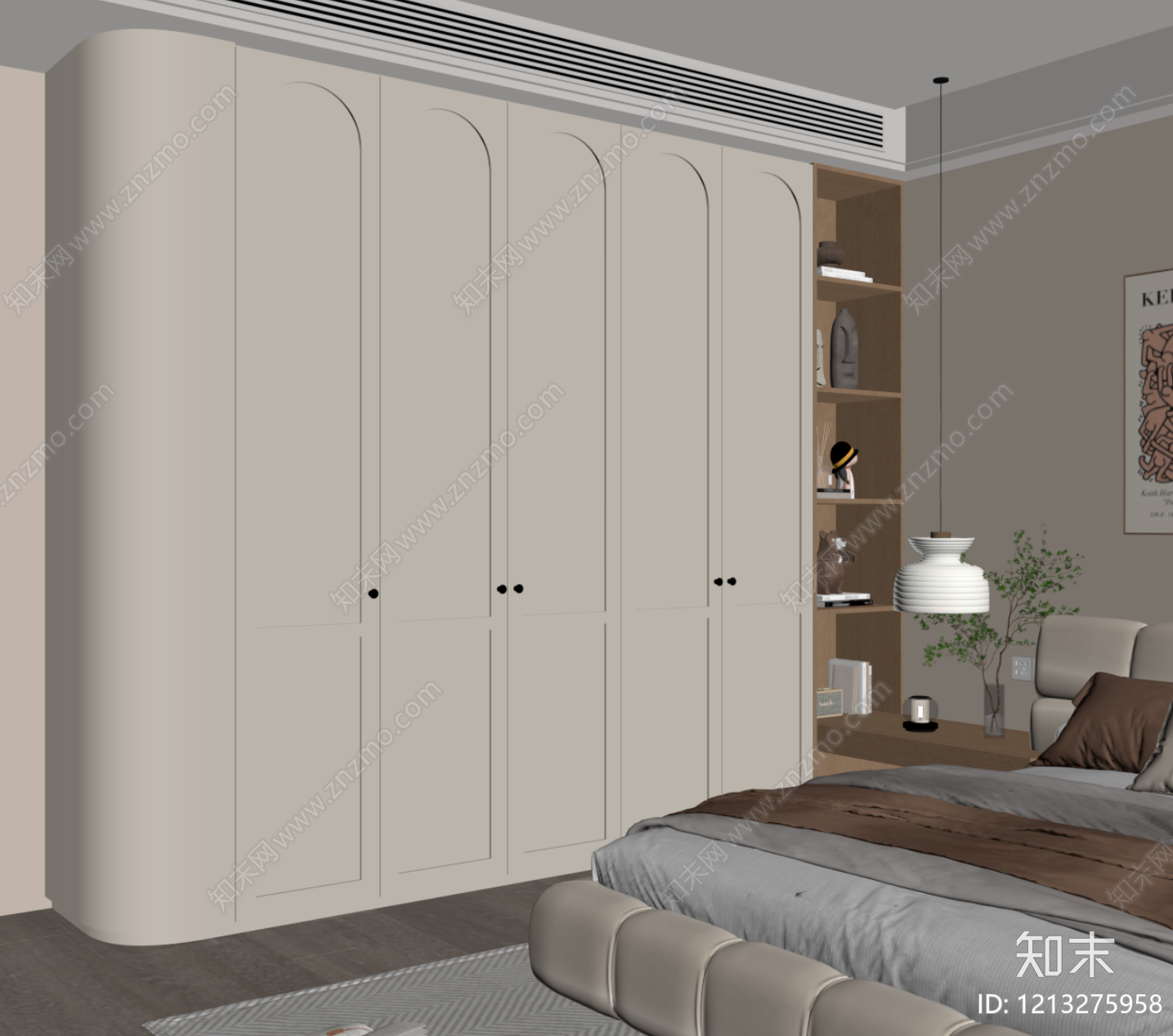 奶油风家居卧室SU模型下载【ID:1213275958】