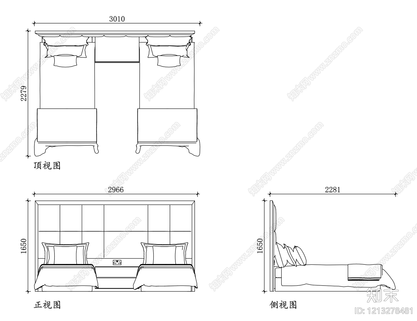 现代床施工图下载【ID:1213278481】