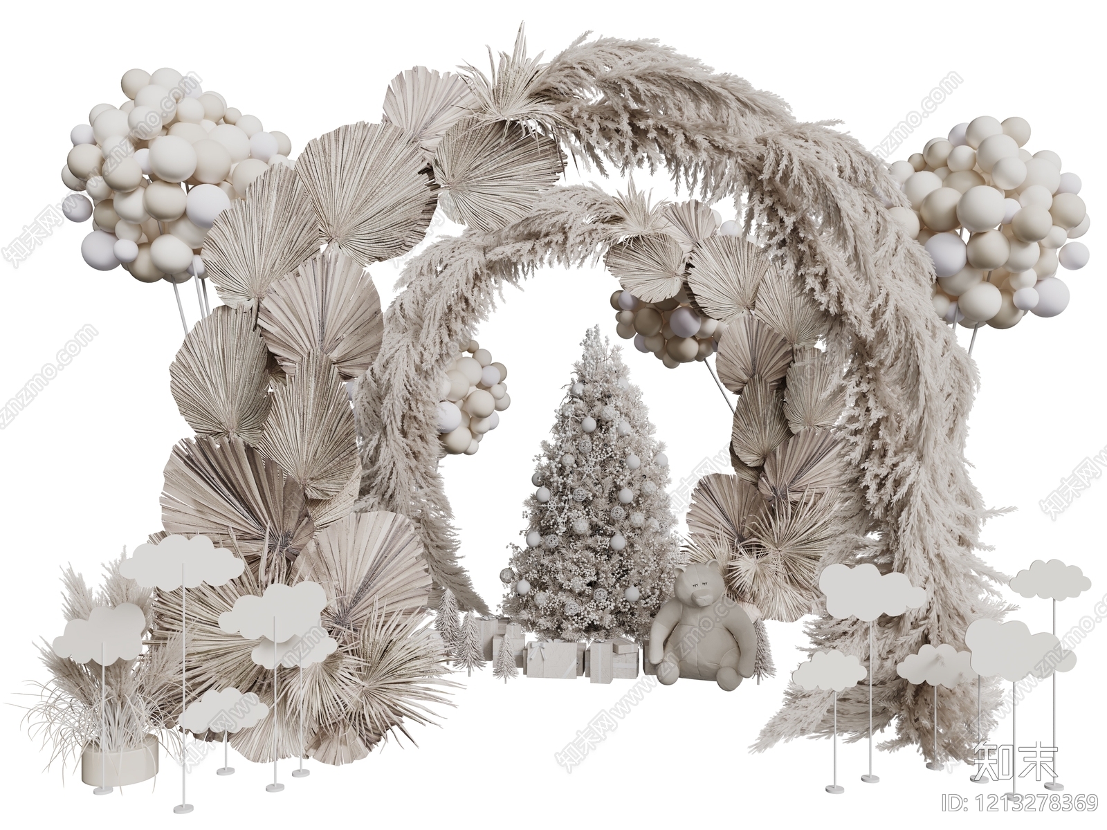 奶油风圣诞美陈3D模型下载【ID:1213278369】