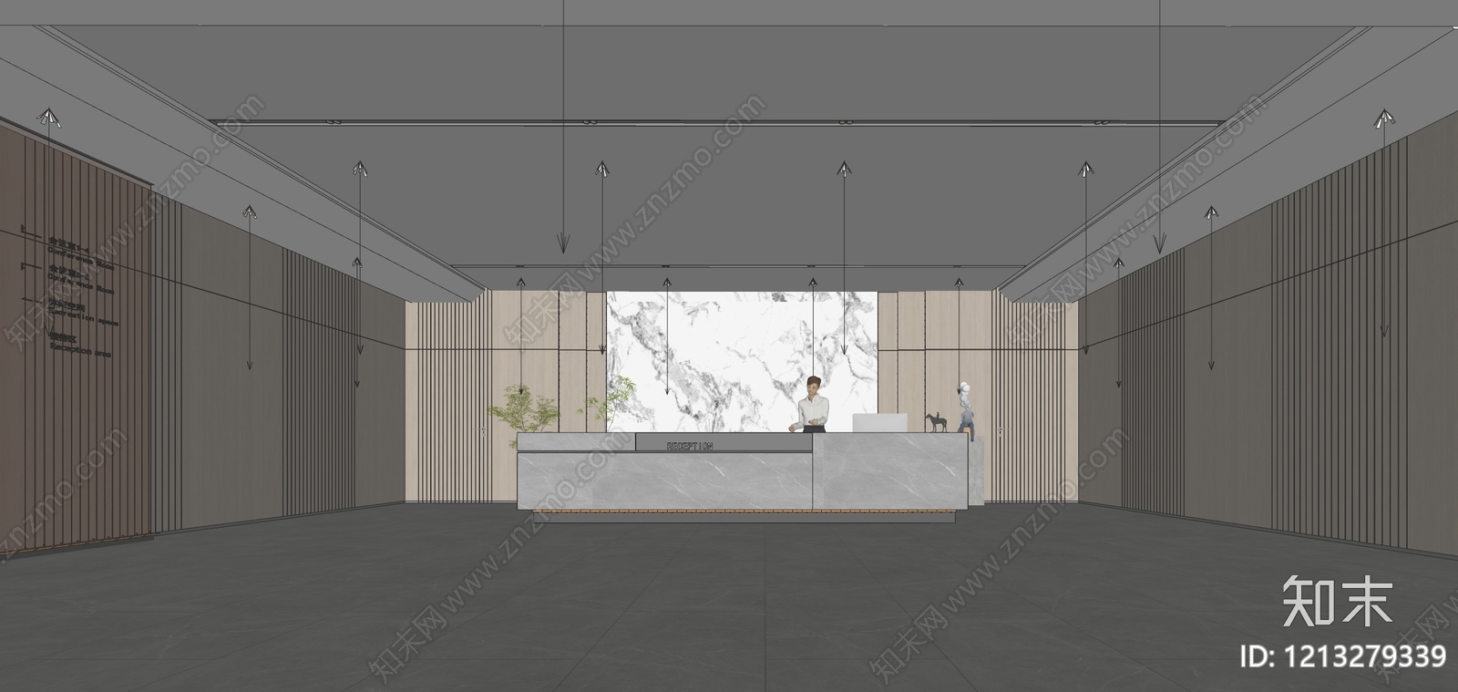 现代简约办公大堂SU模型下载【ID:1213279339】