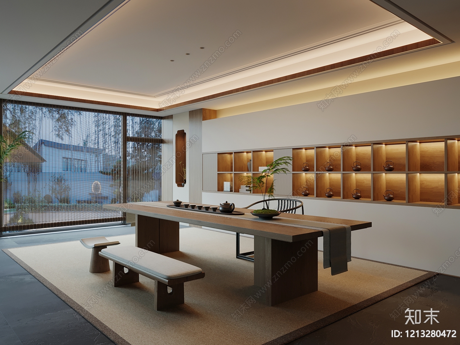 新中式茶室3D模型下载【ID:1213280472】