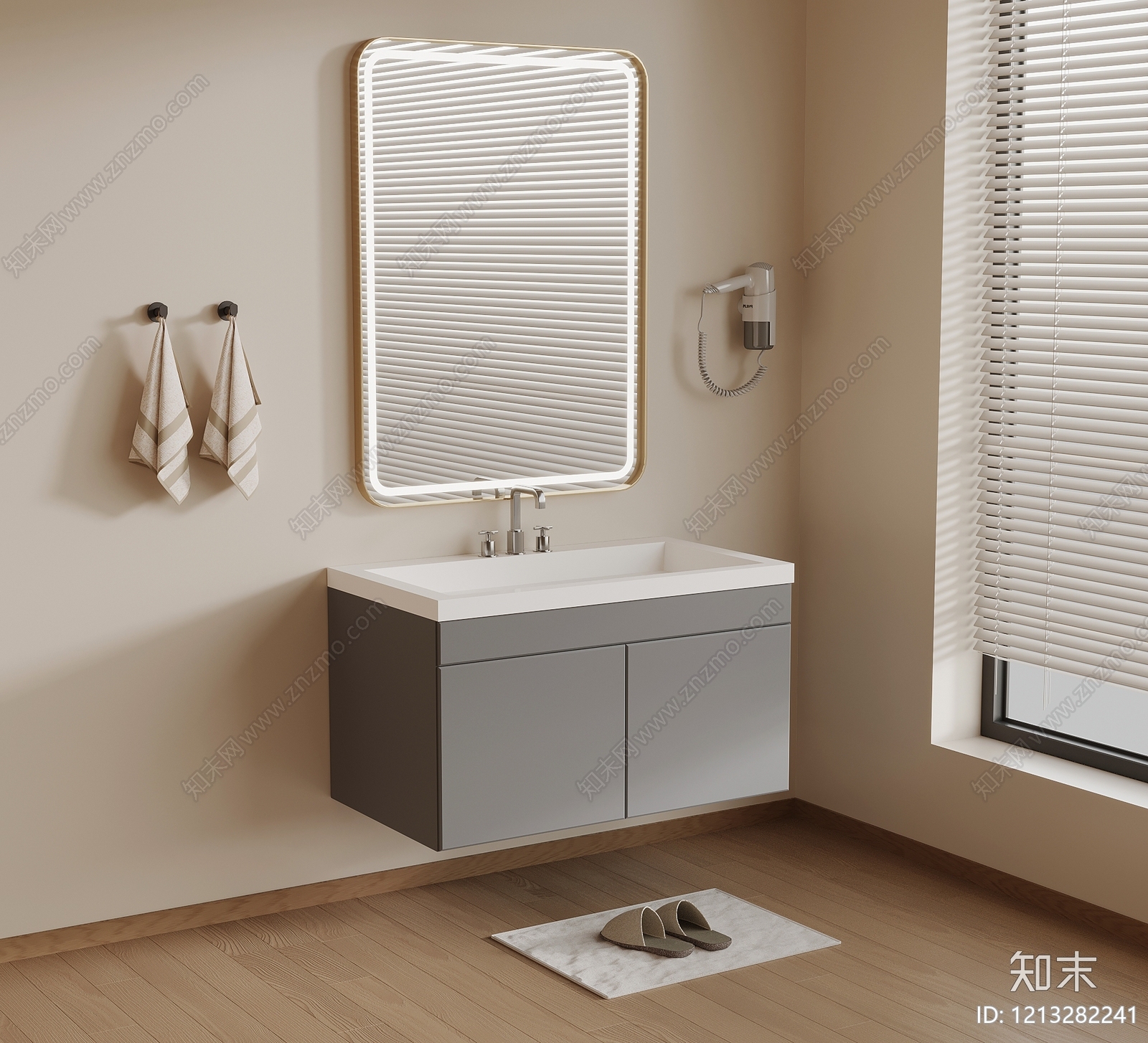 奶油风浴室柜3D模型下载【ID:1213282241】