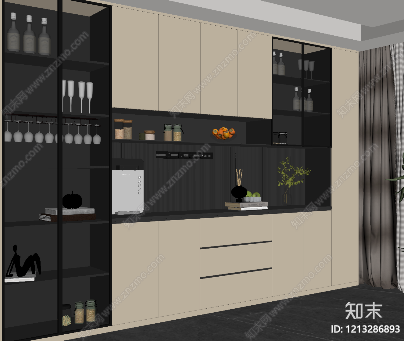 现代简约酒柜SU模型下载【ID:1213286893】
