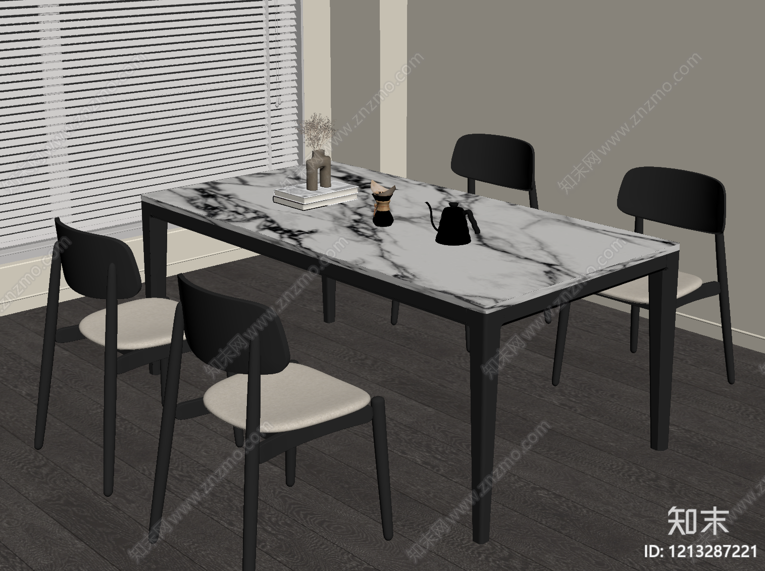 现代简约餐桌椅SU模型下载【ID:1213287221】