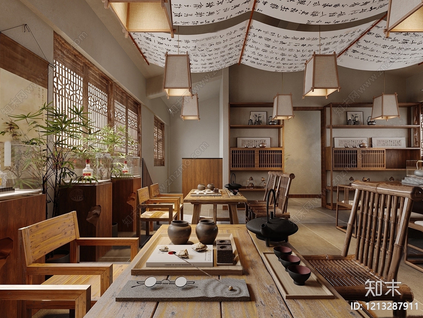 新中式茶馆SU模型下载【ID:1213287911】