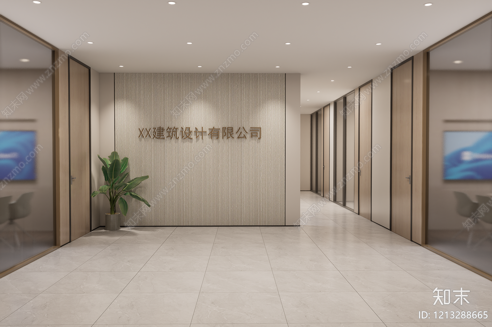 现代简约办公走廊SU模型下载【ID:1213288665】