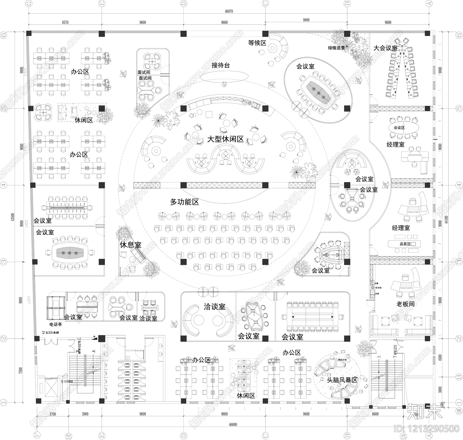 现代开放办公室施工图下载【ID:1213290500】