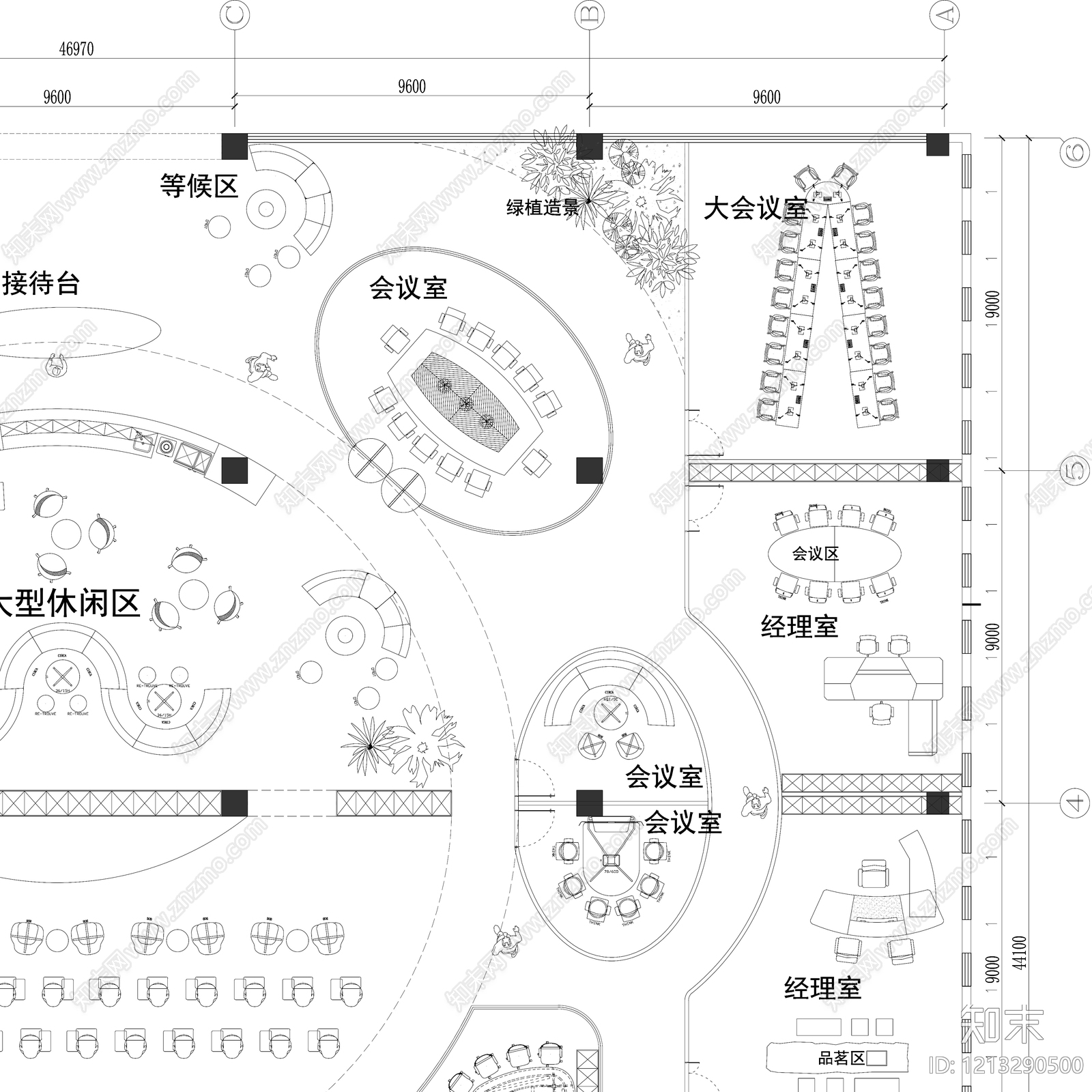 现代开放办公室cad施工图下载【ID:1213290500】