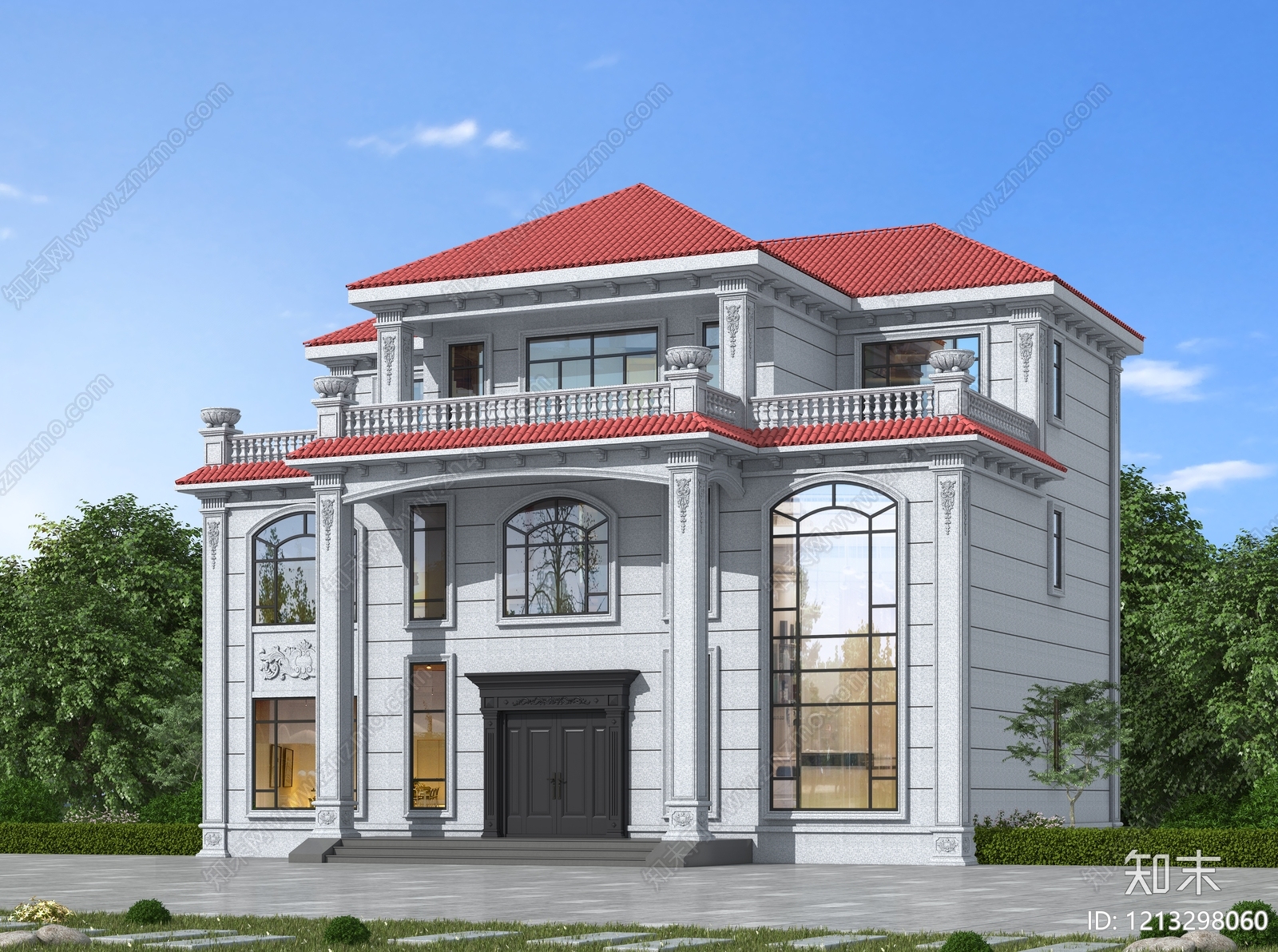 欧式别墅外观3D模型下载【ID:1213298060】